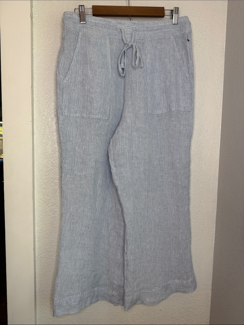 Sigrid Olsen 100% Linen Wide Leg  Pants Light Blue Size Large Cropped Coastal